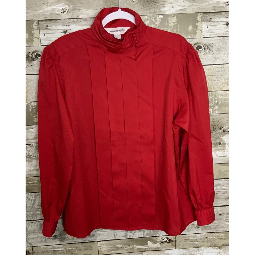 Vintage Sheridan Square Womens Red‎ High Neck Long Sleeve Blouse Size 18